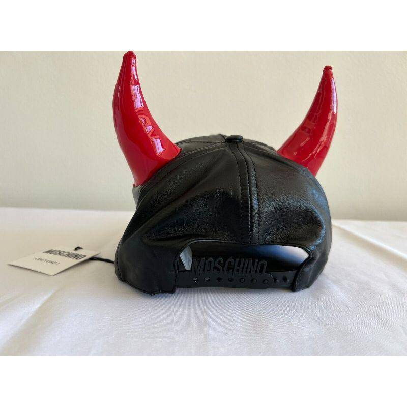 SS20 Moschino Couture Leather Cap Red Horns Trick or Chic by Jeremy Scott For Sale 2