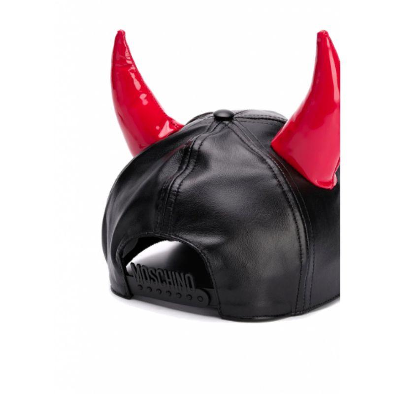 SS20 Moschino Couture Leather Cap Red Horns Trick or Chic by Jeremy Scott For Sale 3