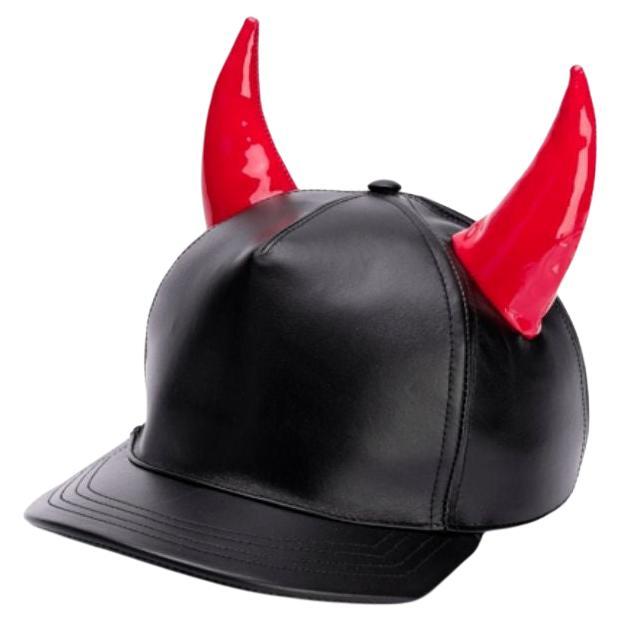 SS20 Moschino Couture Leather Cap Red Horns Trick or Chic by Jeremy Scott For Sale