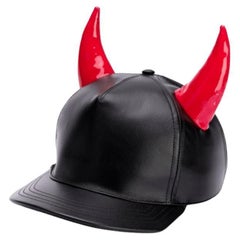 Used SS20 Moschino Couture Leather Cap Red Horns Trick or Chic by Jeremy Scott