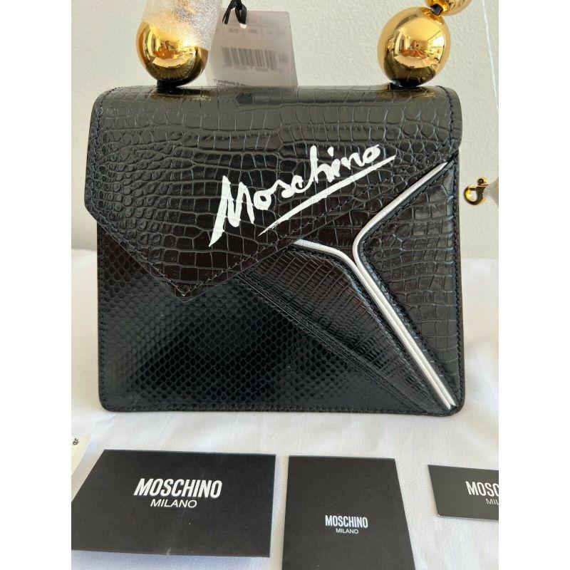 SS20 Moschino Couture Picasso Black Leather Cubism Snakeskin Leather Shoulder For Sale 8