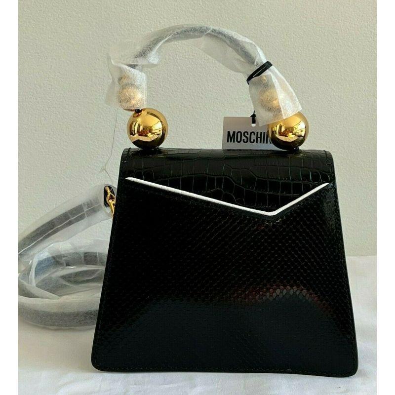 SS20 Moschino Couture Picasso Black Leather Cubism Snakeskin Leather Shoulder In New Condition For Sale In Palm Springs, CA