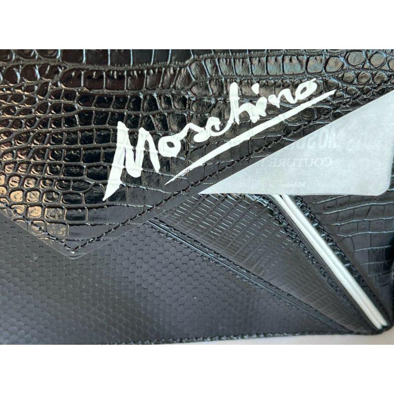SS20 Moschino Couture Picasso Black Leather Cubism Snakeskin Leather Shoulder For Sale 1