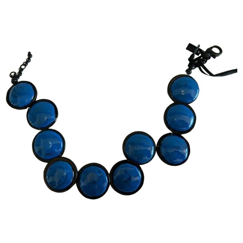 SS20 Moschino Couture Picasso Oversized Dots Blue Necklace by Jeremy Scott For Sale