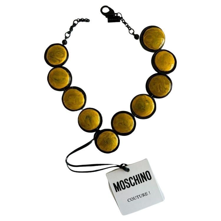 SS20 Moschino Couture Picasso Oversized Dots Yellow Necklace by Jeremy Scott For Sale