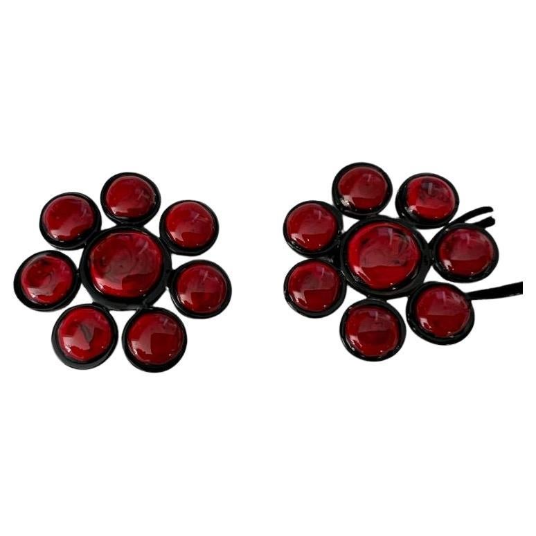SS20 Moschino Couture Picasso Red Black Flower Clip-on Earrings by Jeremy Scott For Sale