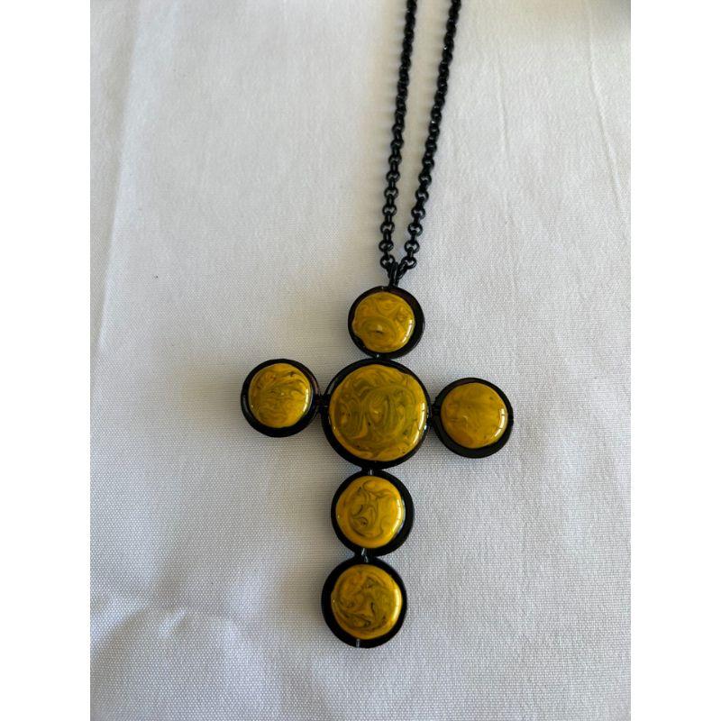 SS20 Moschino Couture Picasso Yellow Cross Necklace by Jeremy Scott In New Condition For Sale In Palm Springs, CA