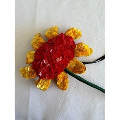 SS20 Moschino Couture Picasso Yellow Red Flower Brooch by Jeremy Scott