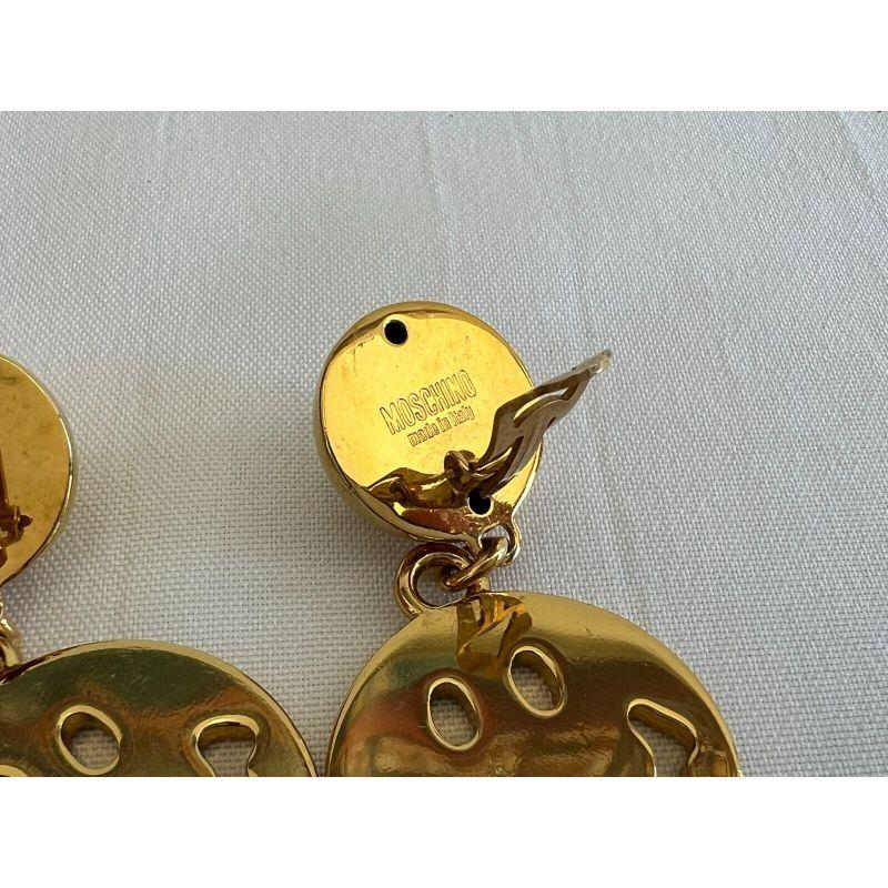 SS20 Moschino Couture Smiley Gold Tone Clip-on Drop Earrings by Jeremy Scott For Sale 2