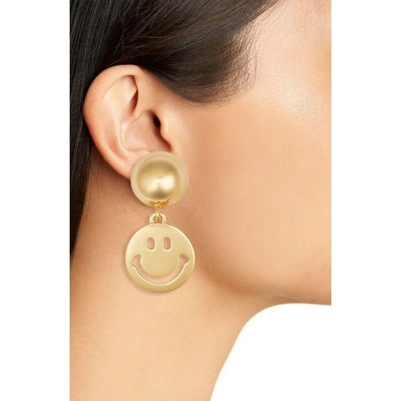 SS20 Moschino Couture Smiley Gold Tone Clip-on Drop Earrings by Jeremy Scott For Sale 4