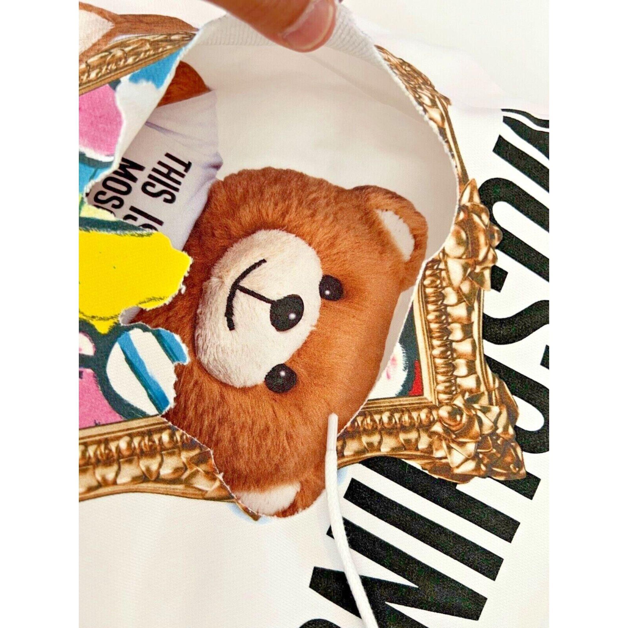 SS20 Moschino Couture Teddybear Bursting Thru Painting Hoodie by Jeremy Scott In New Condition For Sale In Palm Springs, CA
