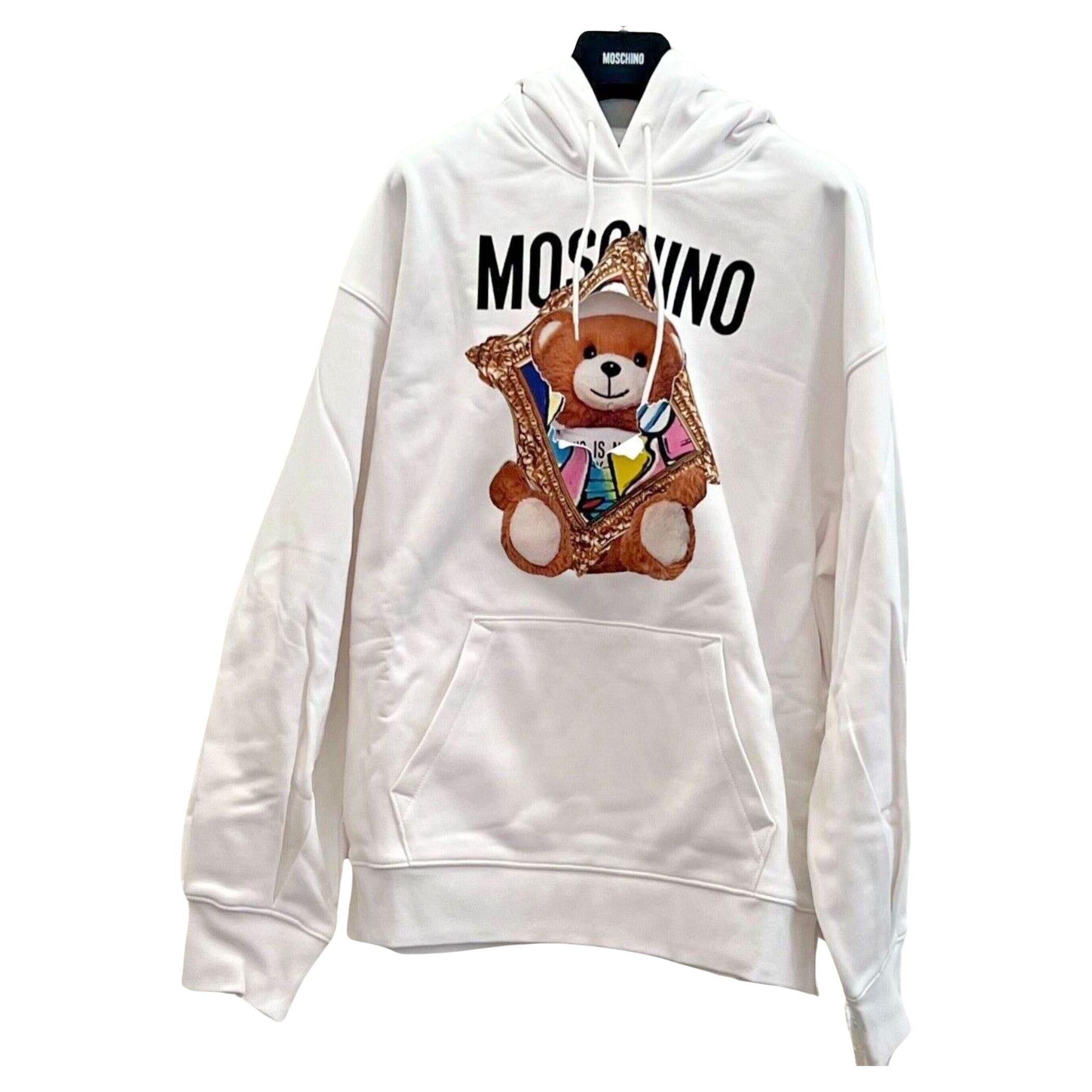 SS20 Moschino Couture Teddybear Bursting Thru Painting Hoodie by Jeremy Scott For Sale