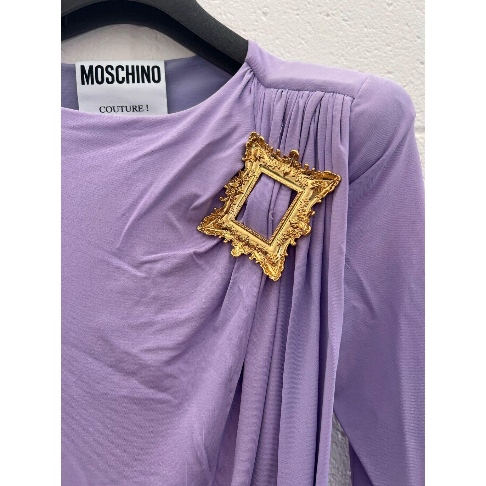 Gray SS20 Moschino Couture Violet Picasso Painting Frame Viscose Dress, Size US 12 For Sale