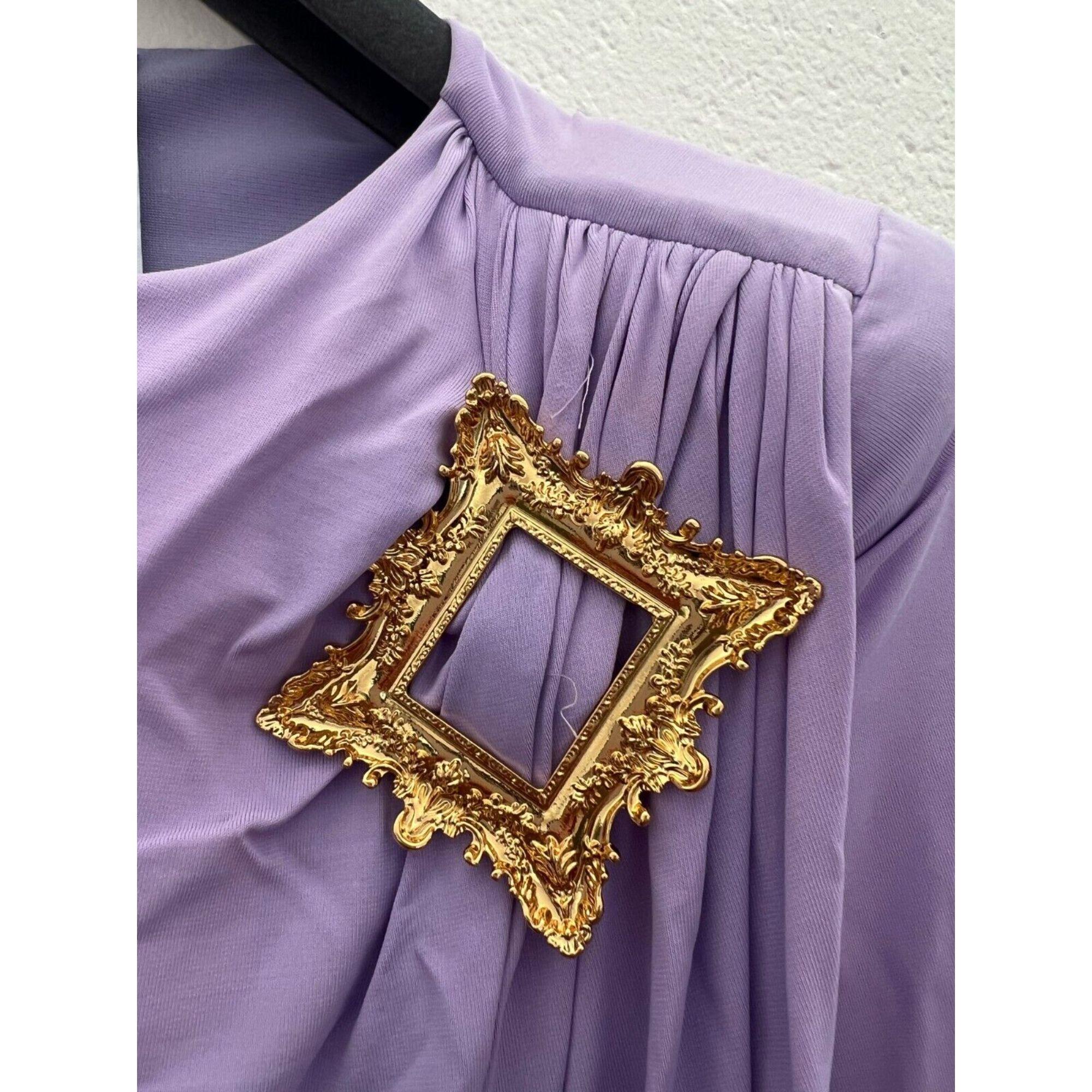 SS20 Moschino Couture Violet Picasso Painting Frame Viscose Dress, Size US 4 In New Condition For Sale In Palm Springs, CA