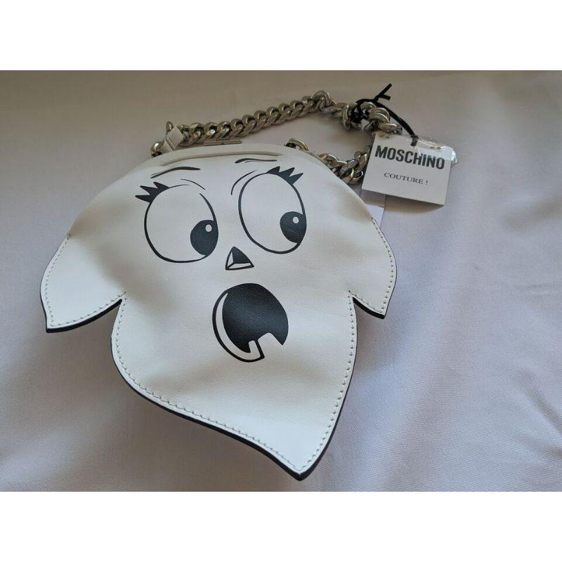 SS20 Moschino Couture White Leather Ghost Female Face Clutch Bag by Jeremy Scott For Sale 7