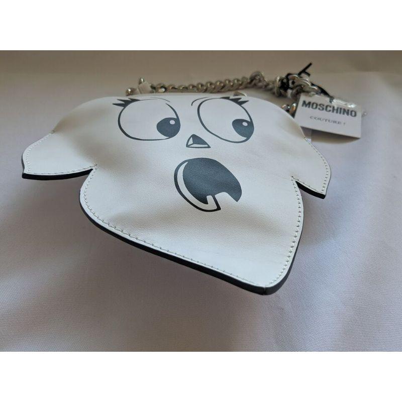 SS20 Moschino Couture White Leather Ghost Female Face Clutch Bag by Jeremy Scott For Sale 8