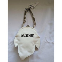 SS20 Moschino Couture White Leather Ghost Female Face Clutch Bag by Jeremy Scott