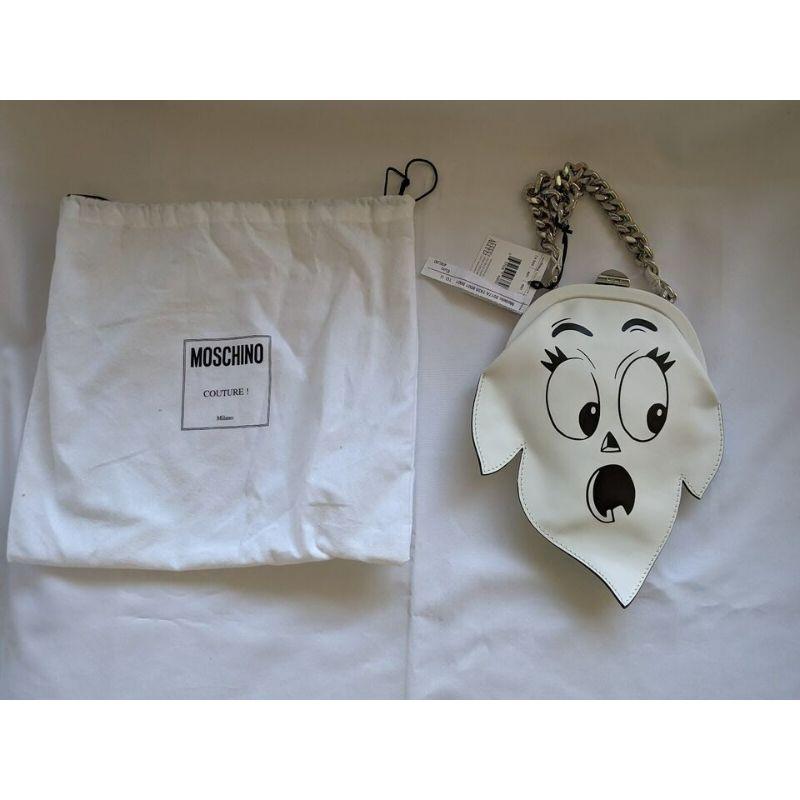 Gray SS20 Moschino Couture White Leather Ghost Female Face Clutch Bag by Jeremy Scott For Sale