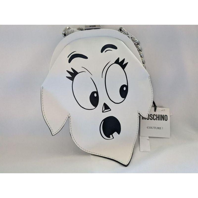 SS20 Moschino Couture White Leather Ghost Female Face Clutch Bag by Jeremy Scott In New Condition For Sale In Palm Springs, CA