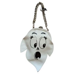 SS20 Moschino Couture White Leather Ghost Female Face Clutch Bag by Jeremy Scott