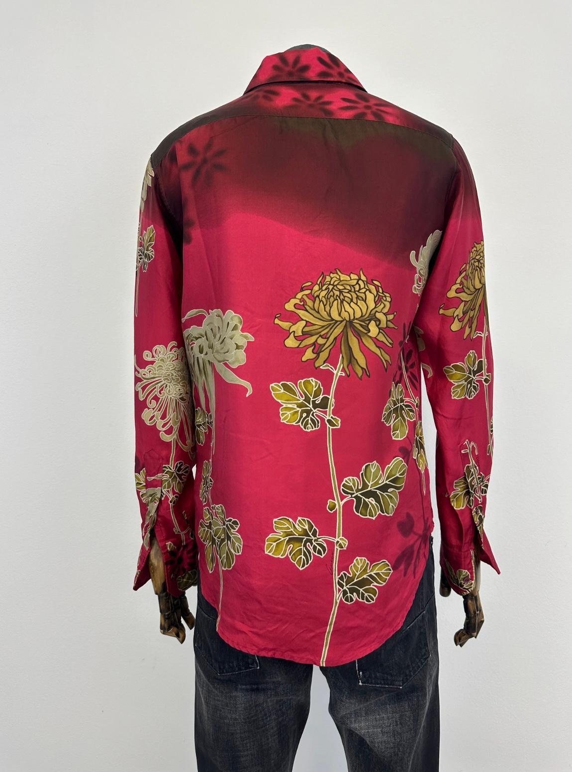 Marrone Camicia in seta Chrysanthemum SS2001 Gucci by Tom Ford in vendita