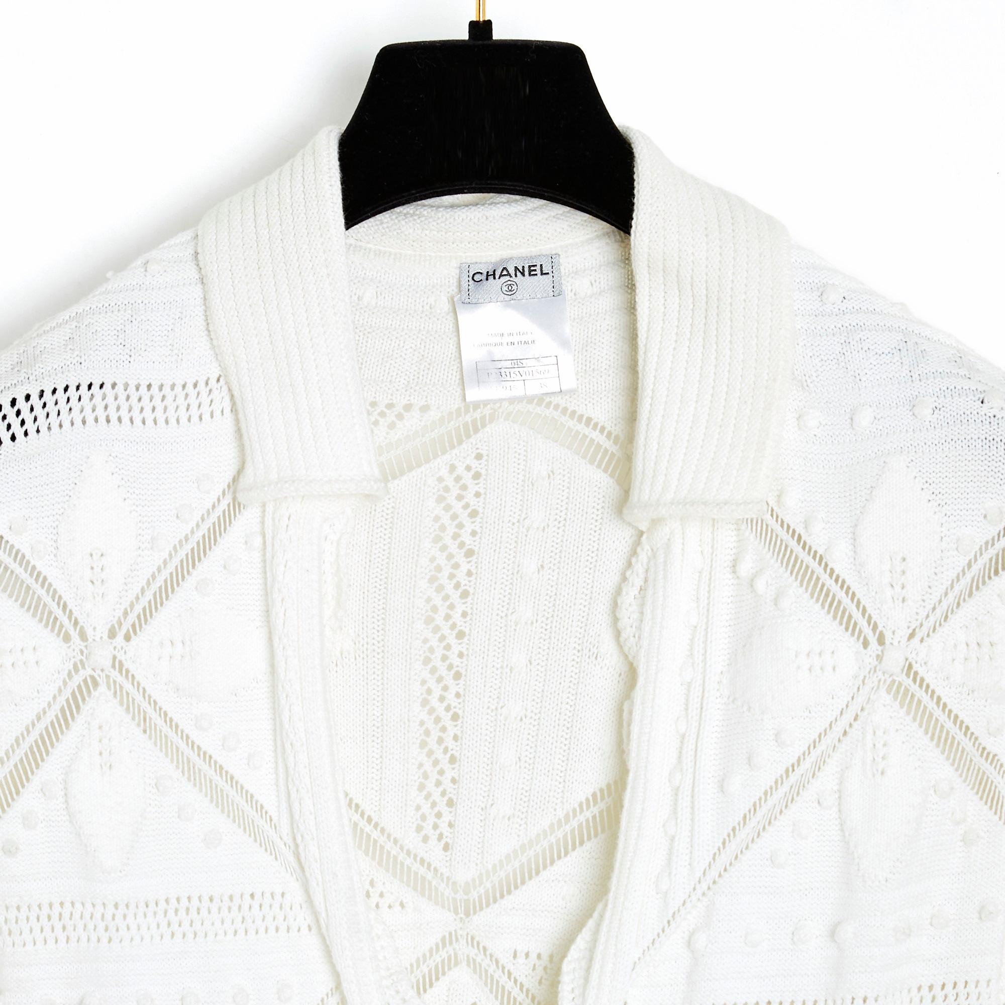 SS2004 Chanel Cotton Crochet Knit Cardigan Coat US8 In Good Condition For Sale In PARIS, FR