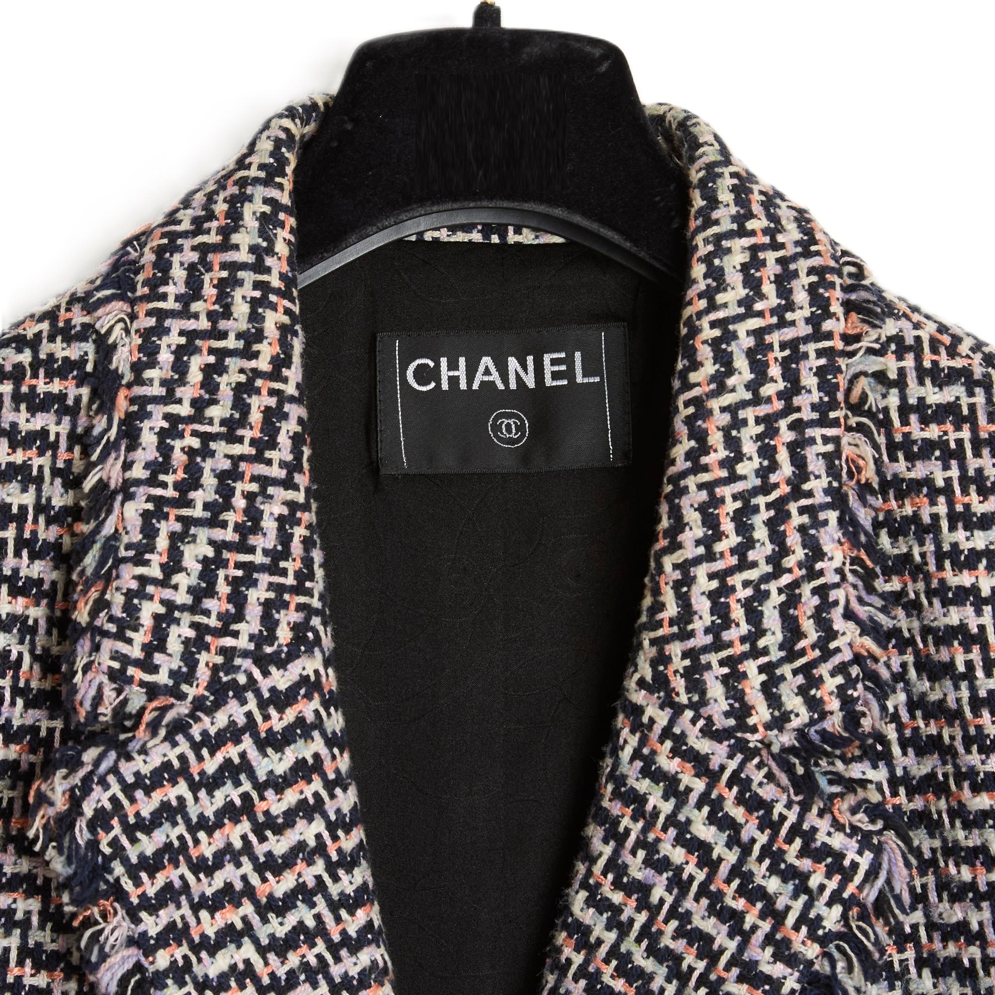 SS2004 Chanel Light Colorfull Black Tweed Jacket FR40 1