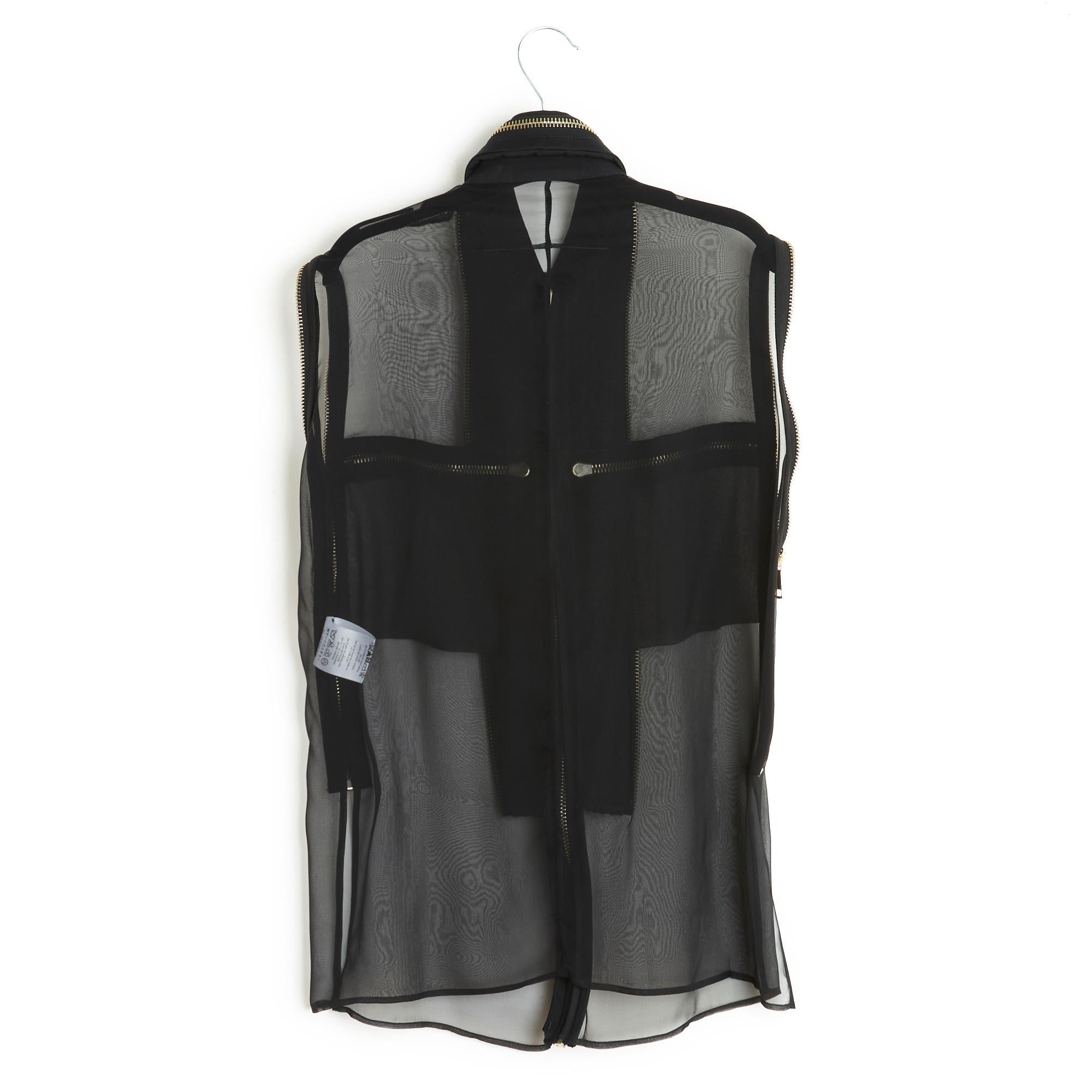 SS 2011 Givenchy Top Schwarze Chiffonbluse FR38 im Angebot 1