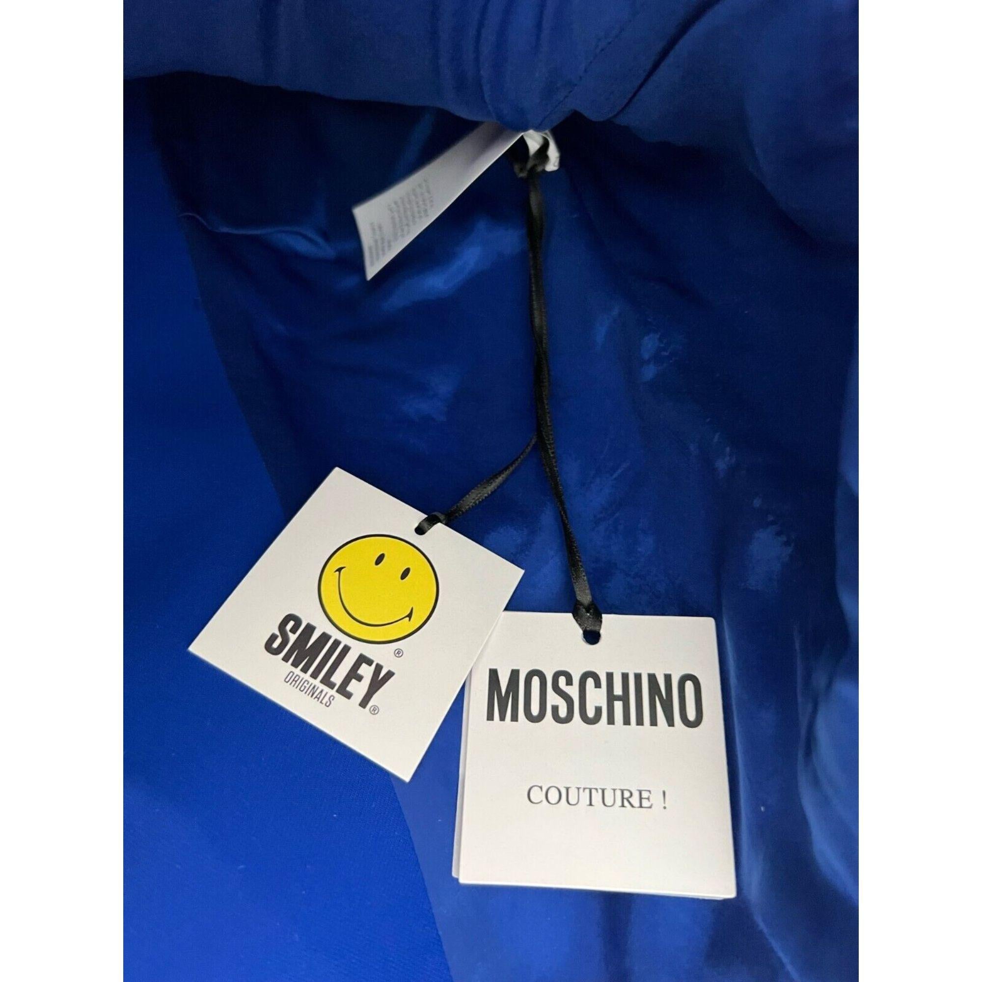 SS21 Moschino Couture Blauer Blazer mit smiley Face von Jeremy Scott, Größe US 10 im Angebot 5