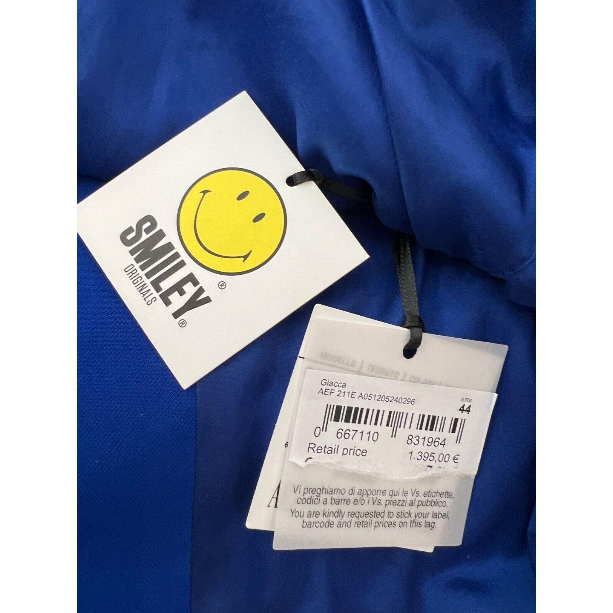 SS21 Moschino Couture BlueBlazer Smiley Face by Jeremy Scott, Size US 10 For Sale 6