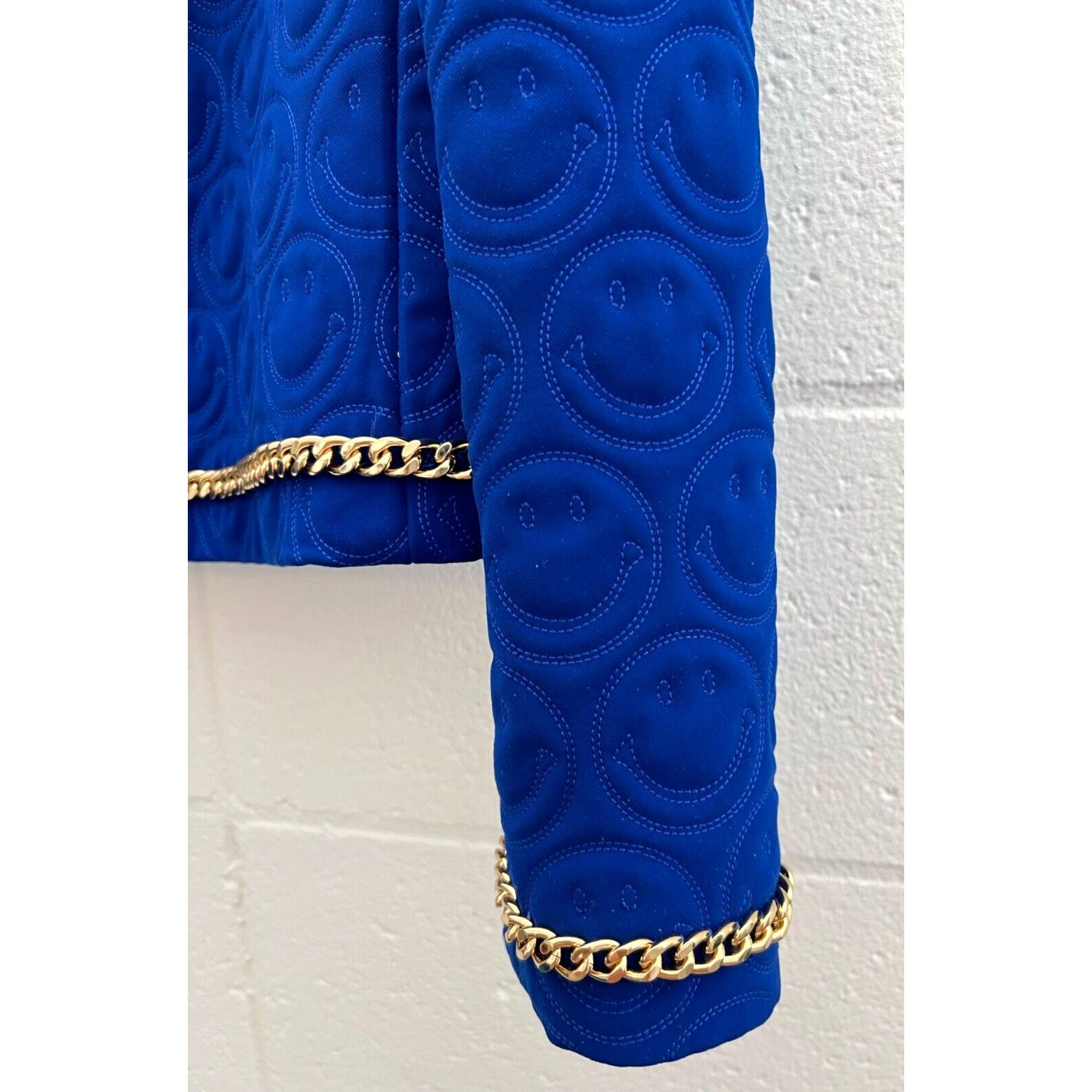 SS21 Moschino Couture BlueBlazer Smiley Face by Jeremy Scott, Size US 10 In New Condition For Sale In Palm Springs, CA