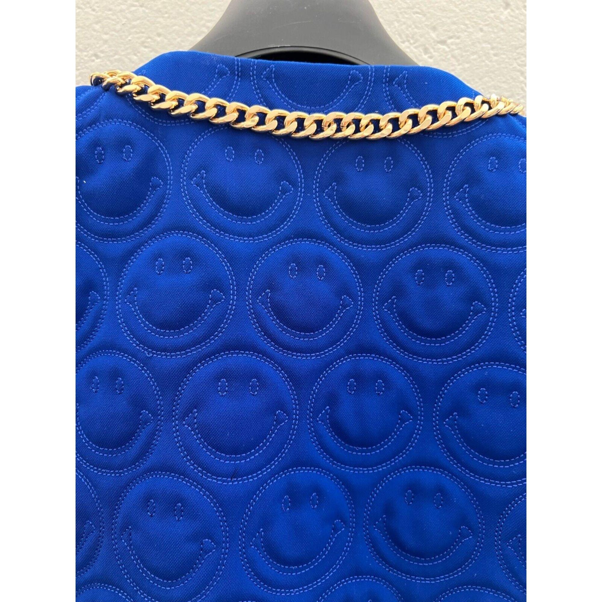 SS21 Moschino Couture Blauer Blazer mit smiley Face von Jeremy Scott, Größe US 10 im Angebot 3