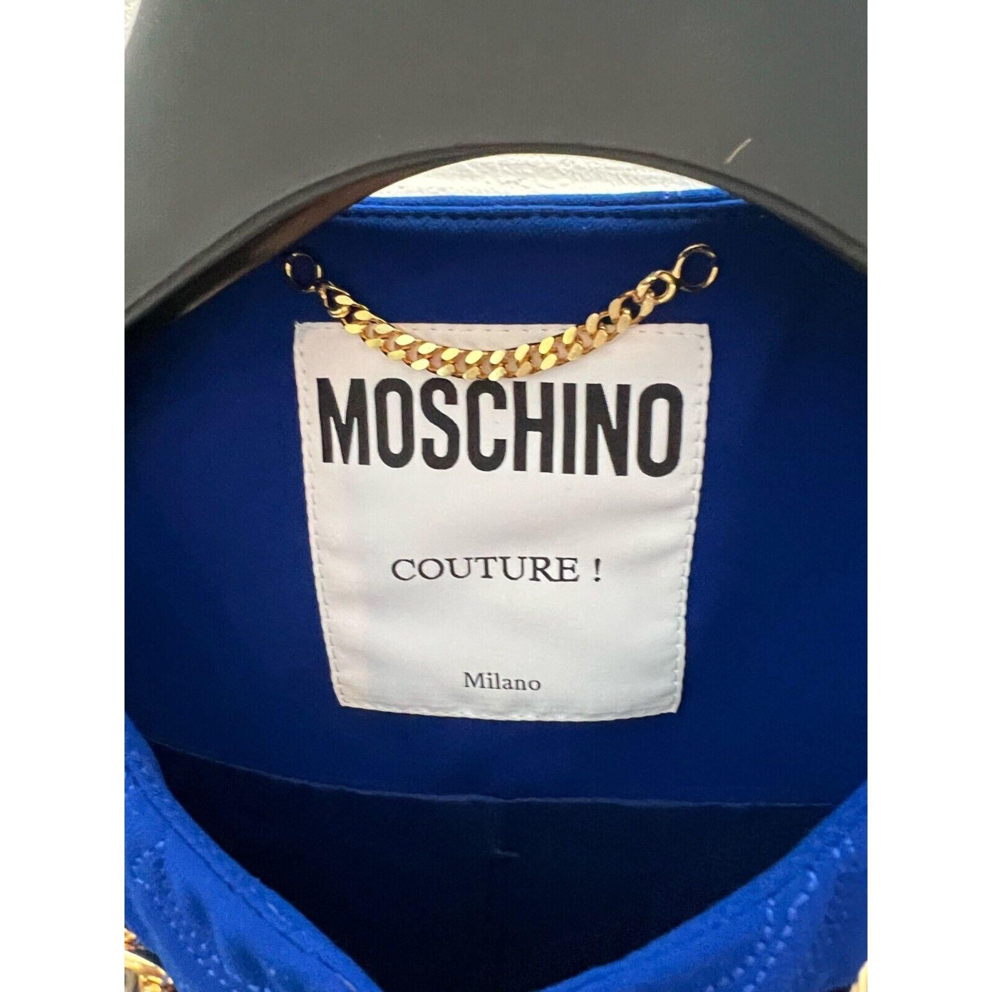SS21 Moschino Couture Blauer Blazer mit smiley Face von Jeremy Scott, Größe US 10 im Angebot 4