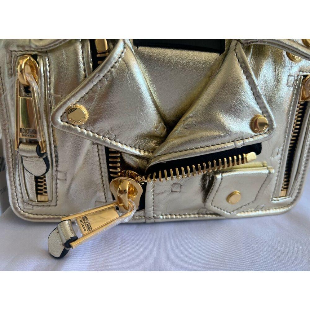 SS21 Moschino Couture Gold Biker Jacket Shoulder Bag in Gold Hardware For Sale 6