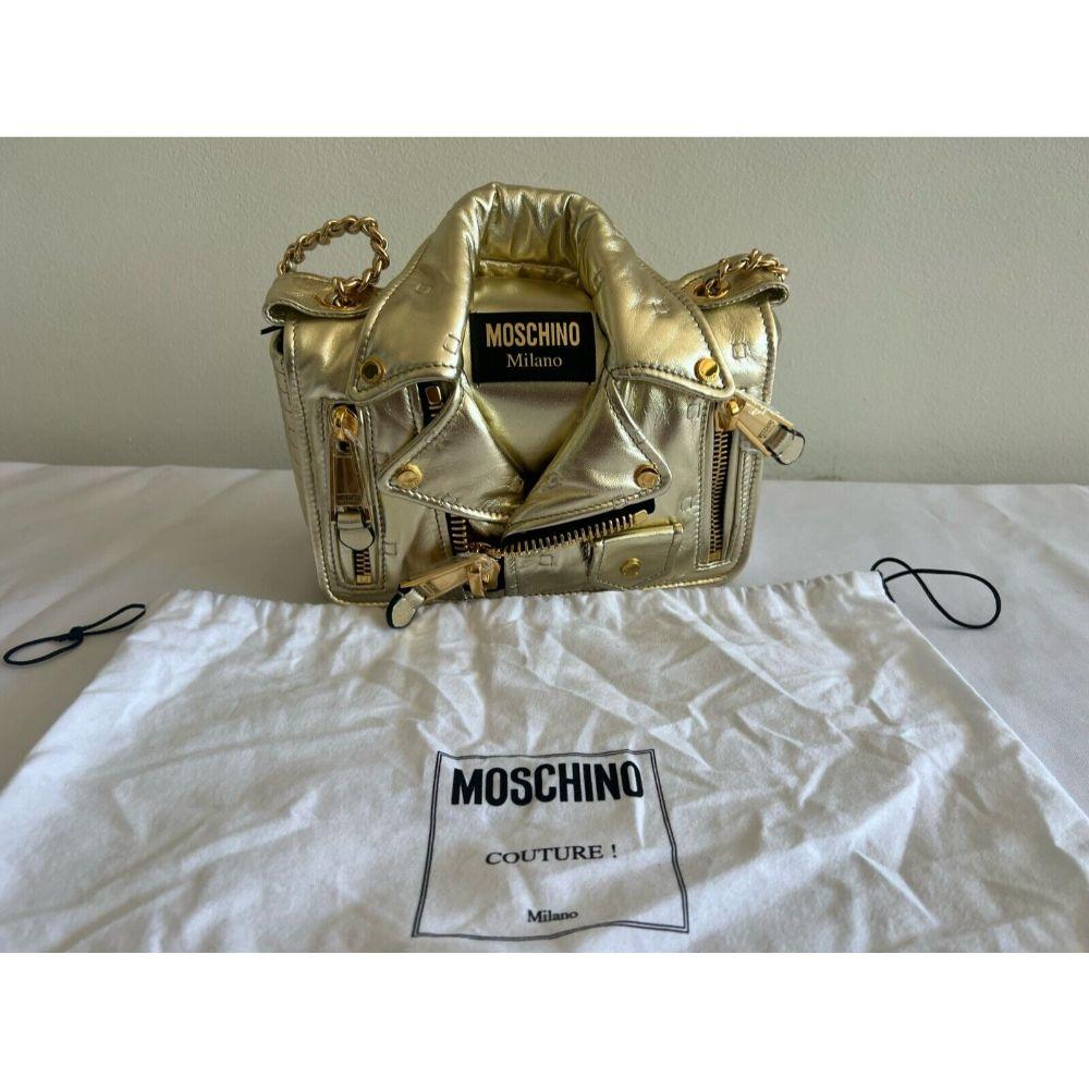 SS21 Moschino Couture Gold Biker Jacket Shoulder Bag in Gold Hardware For Sale 8