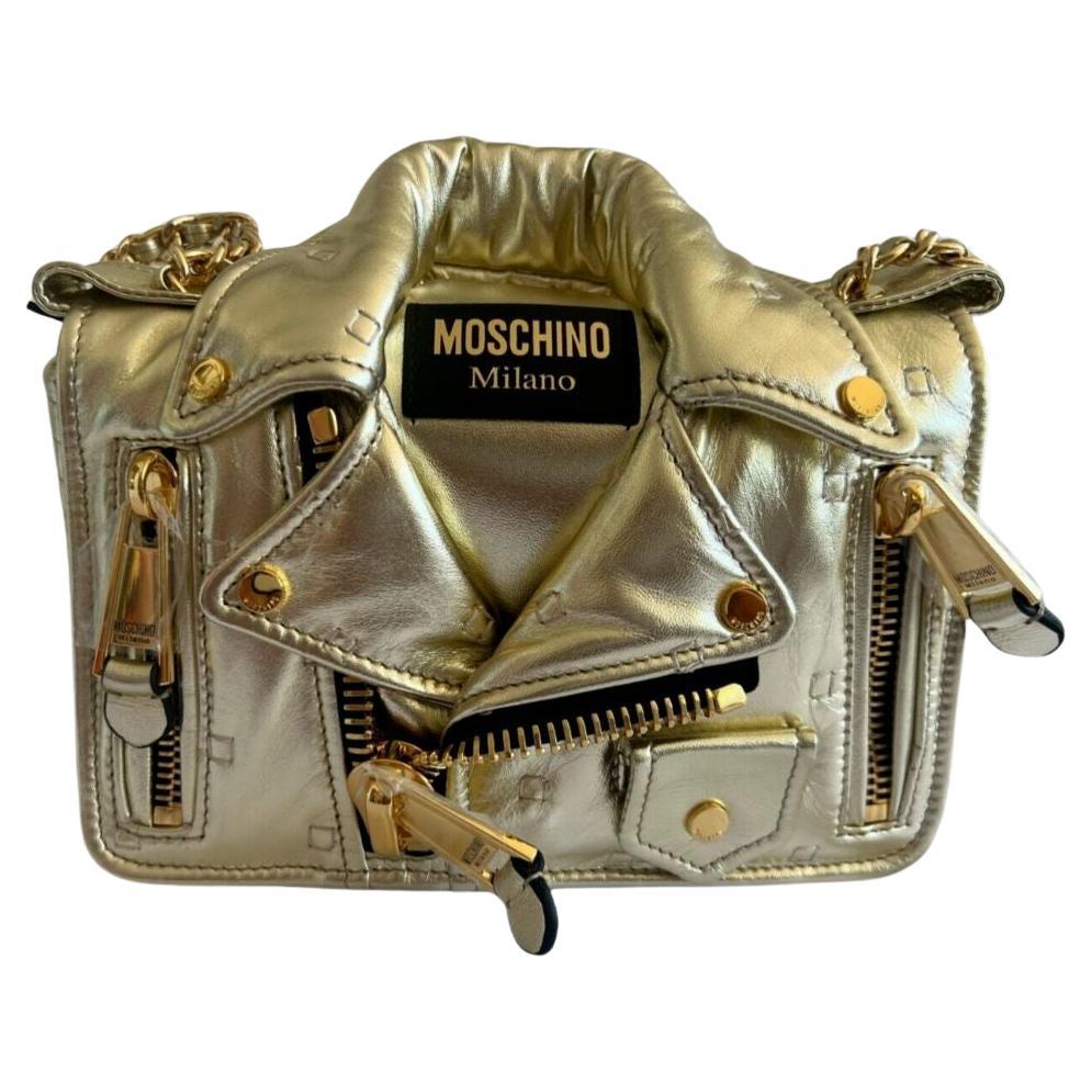 SS21 Moschino Couture Gold Biker Jacket Shoulder Bag in Gold Hardware For Sale