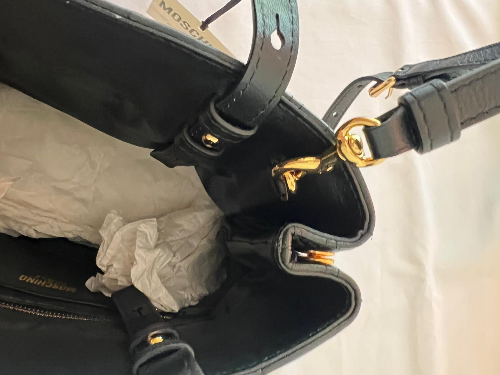 SS21 MOSCHINO Couture Jerem Black Leather Shopper With All Over Gold Teddy Bears 6