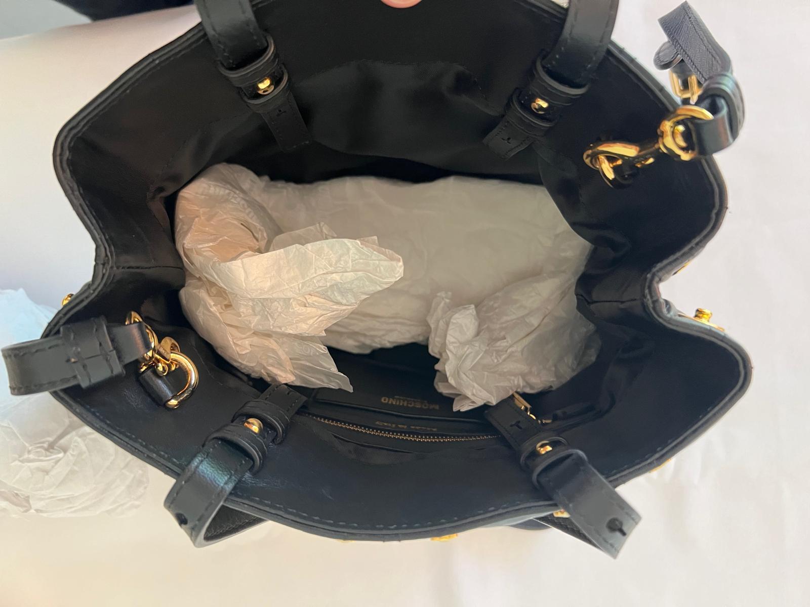 SS21 MOSCHINO Couture Jerem Black Leather Shopper With All Over Gold Teddy Bears 7