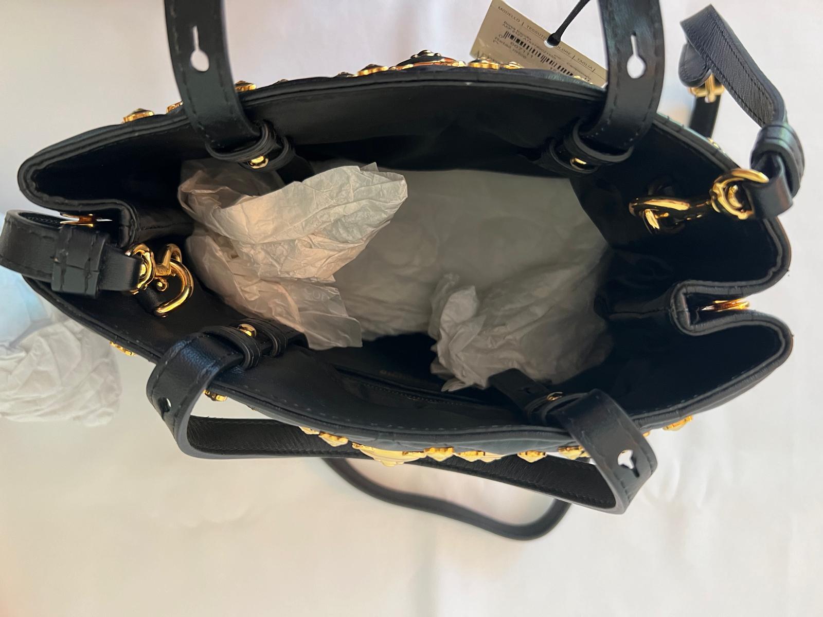 SS21 MOSCHINO Couture Jerem Black Leather Shopper With All Over Gold Teddy Bears 8