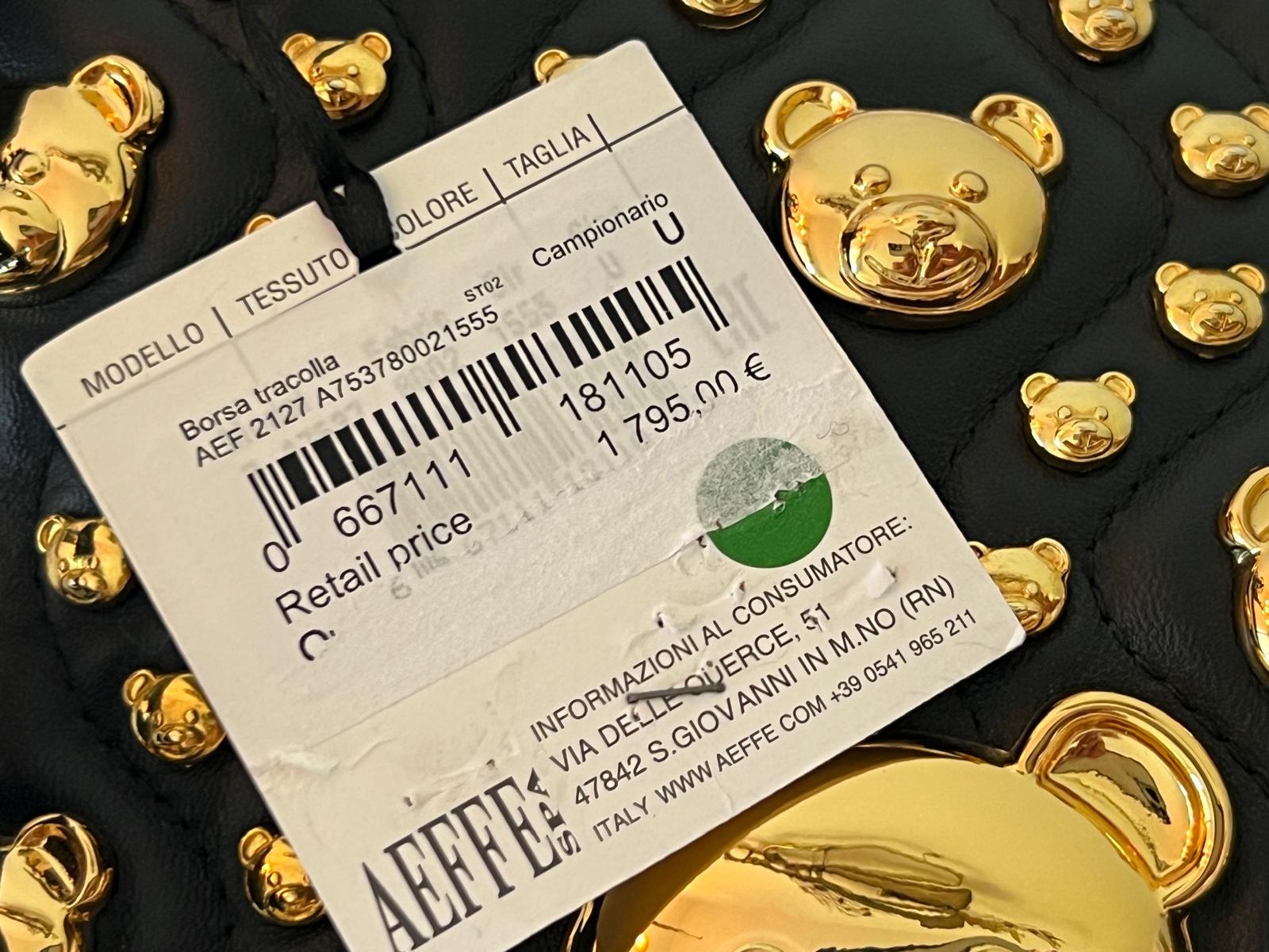 SS21 MOSCHINO Couture Jerem Black Leather Shopper With All Over Gold Teddy Bears 9