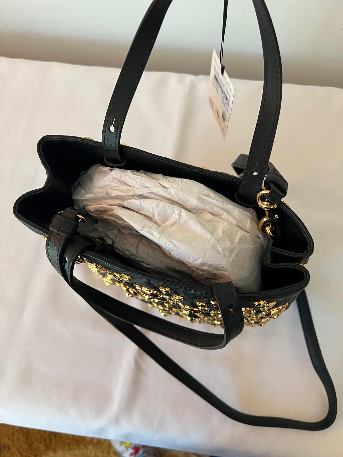 SS21 MOSCHINO Couture Jerem Black Leather Shopper With All Over Gold Teddy Bears 4