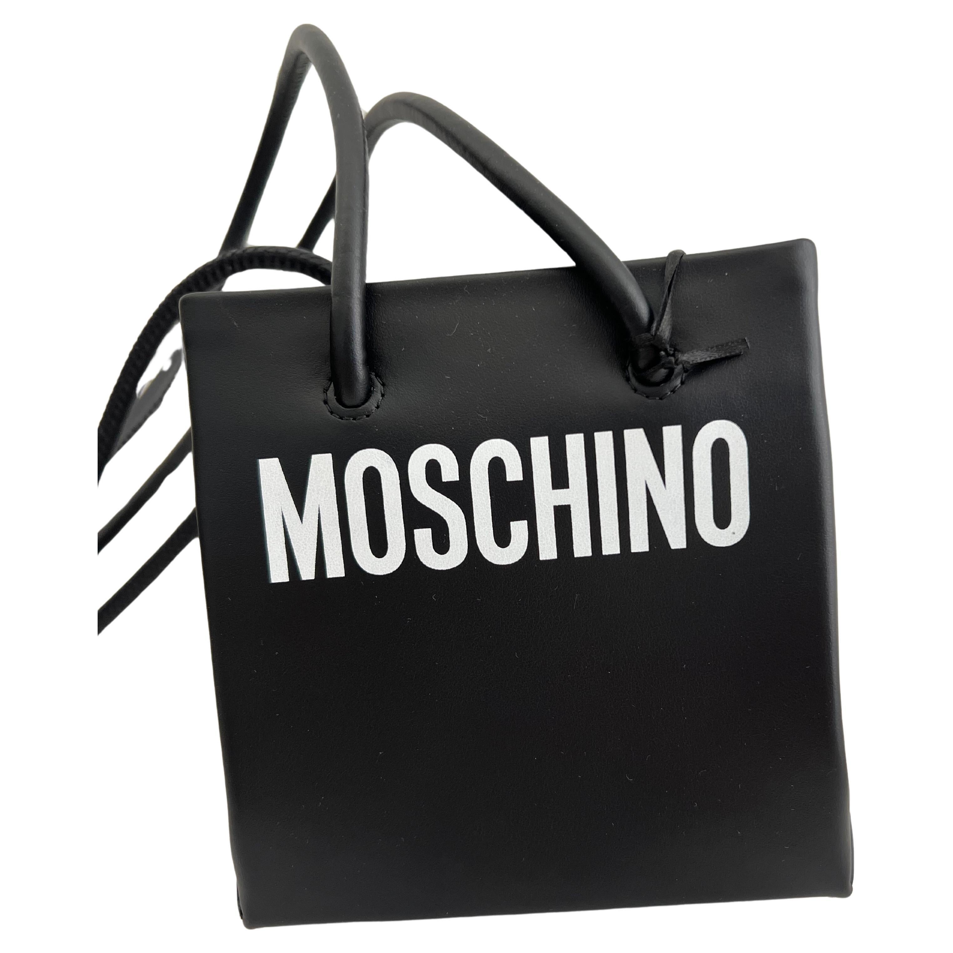 SS21 Moschino Couture Jeremy Scott Black Leather Mini Shopper Shoulder Bag Logo For Sale