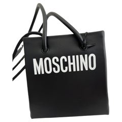 SS21 Moschino Couture Jeremy Scott Black Leather Mini Shopper Shoulder Bag Logo