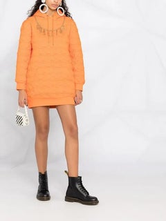 SS21 MOSCHINO Couture Jeremy Scott Orange Smiley Gold Logo Charms Kapuzenkleid mit Kapuze