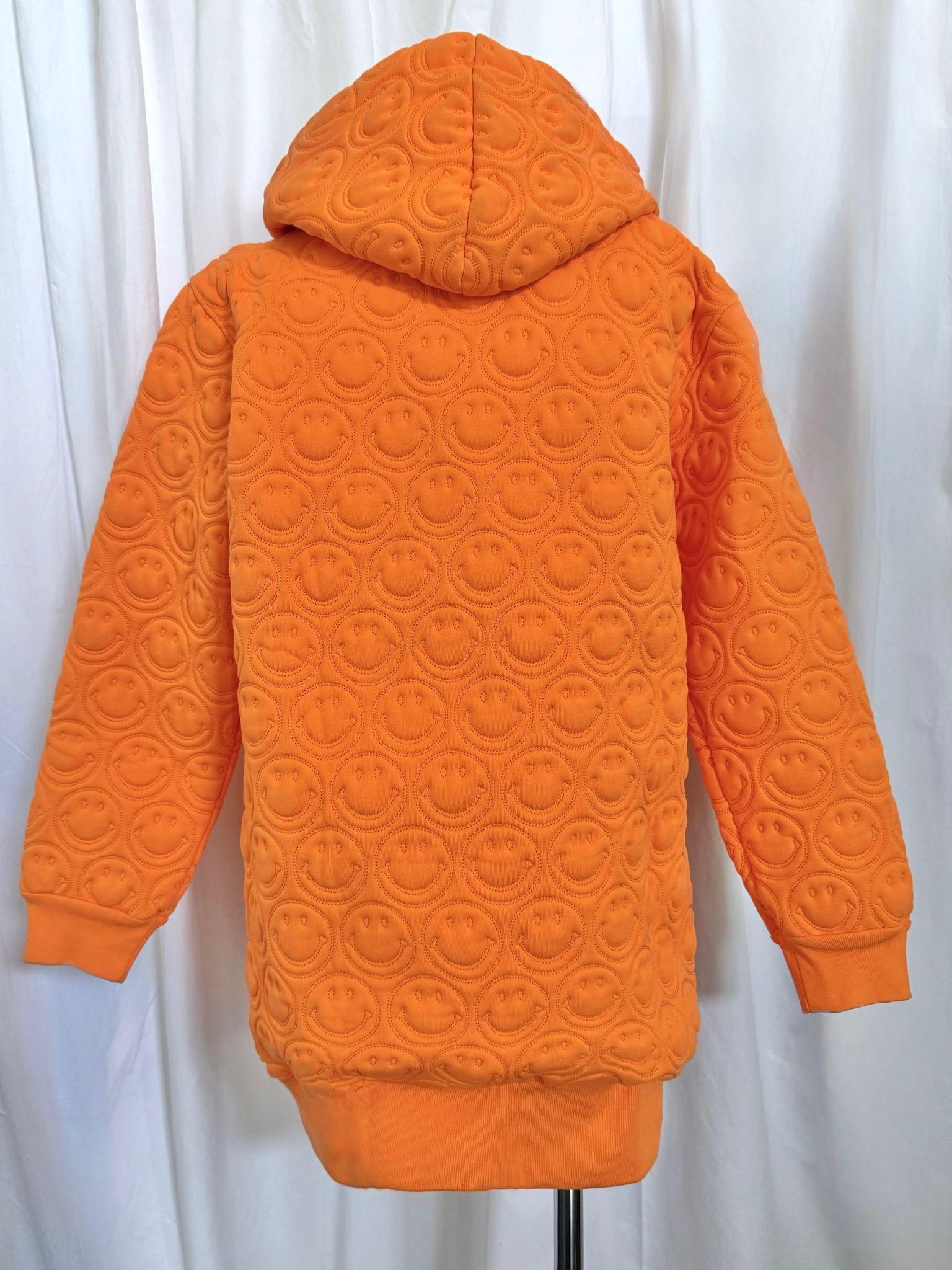 SS21 MOSCHINO Couture Jeremy Scott Orange Smiley Gold Logo Charms Hoodie Dress en vente 3