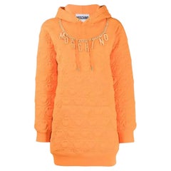 SS21 MOSCHINO Couture Jeremy Scott Orange Smiley Gold Logo Charms Hoodie Dress