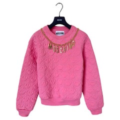 SS21 MOSCHINO Couture Jeremy Scott Pink Smiley Gold Logo Charms Pullover Sweater
