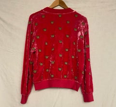 SS21 MOSCHINO Couture Jeremy Scott Velvet All Over Teddy Bears Pink Sweater Rare