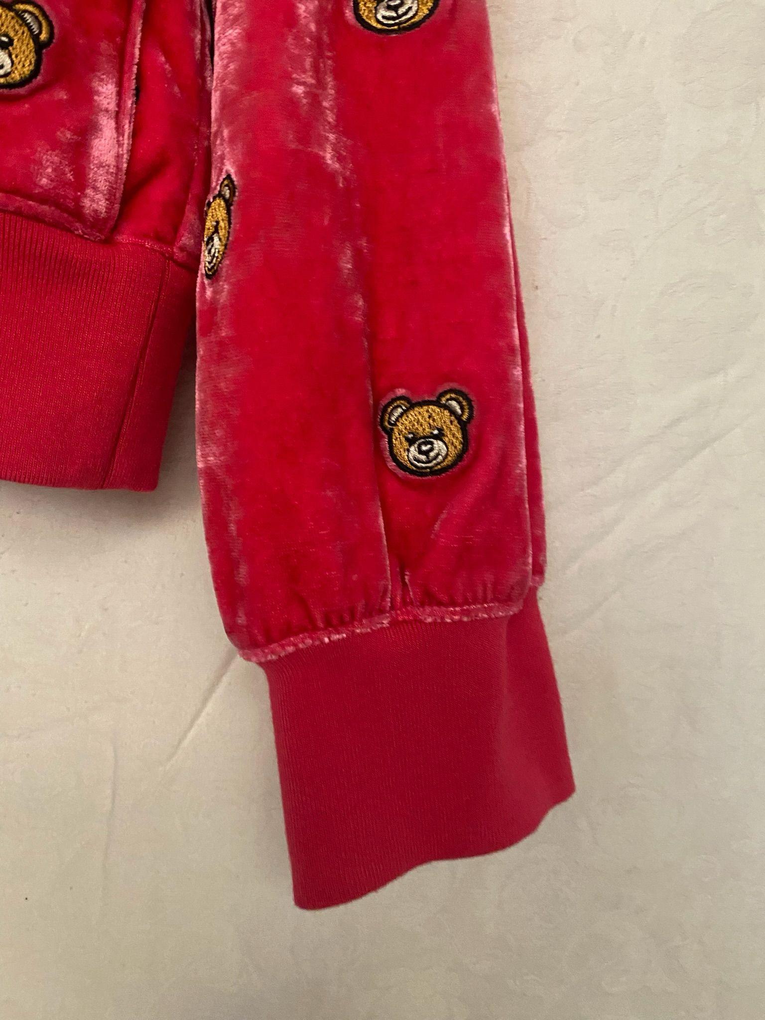 SS21 MOSCHINO Couture Jeremy Scott Velvet All Over Teddy Bears Pink Sweater Rare For Sale 5