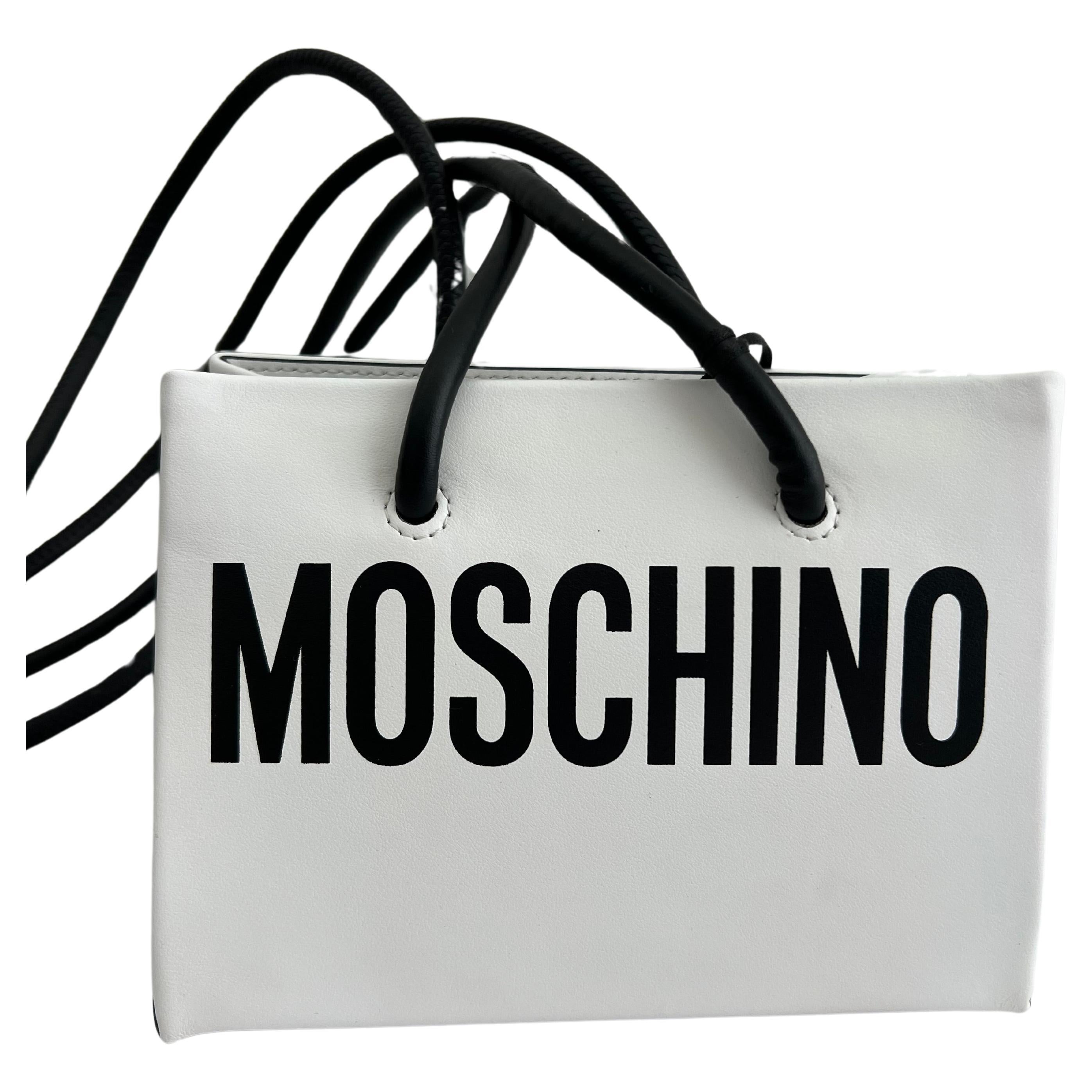 SS21 Moschino Couture Jeremy Scott White Leather Mini Shopper Shoulder Bag Logo For Sale
